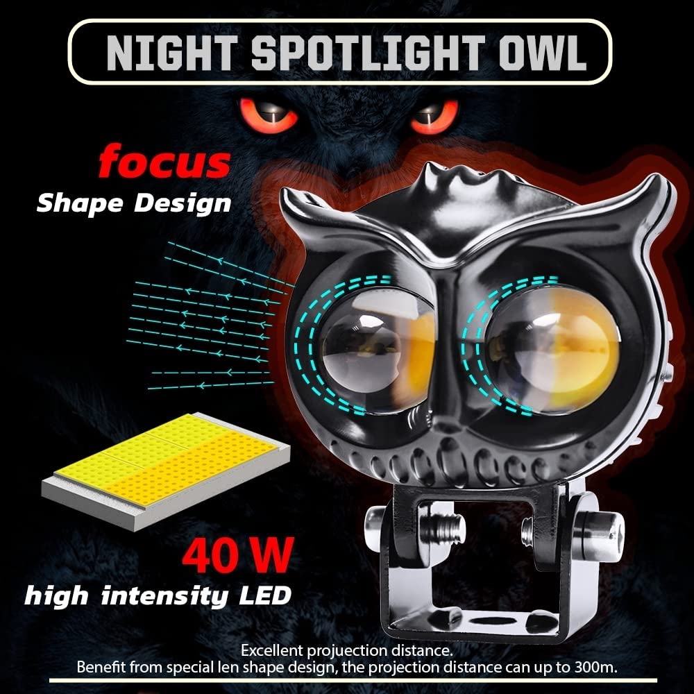 MIKANIX 1 YEAR WARRANTY 2 Led OWL Shape Fog White/Yellow light High & Low Beam | Flashing Mode With On-Off Switch | Fog Lamp, Dash Light, Motorbike, Car, LED