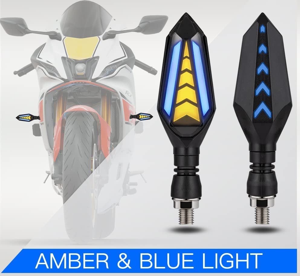 MIKANIX Universal Yellow/Blue LED Running Light DRL Bike Turn Signal Indicator Lamp Universal for Motorbikes