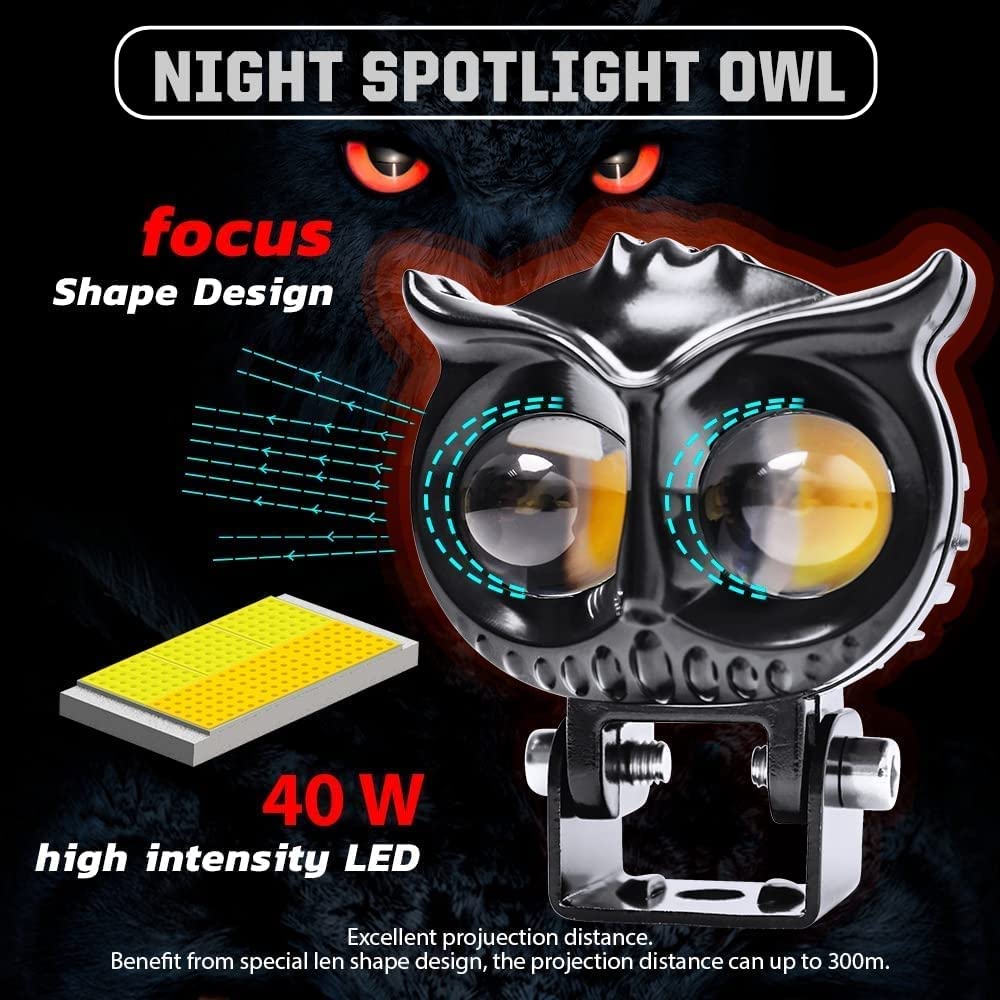 MIKANIX 1 YEAR WARRANTY 2 Led OWL Shape Fog White/Yellow light High & Low Beam | Flashing Mode With On-Off Switch Fog Lamp, Dash Light For Motorbike, Car, Truck, Van LED