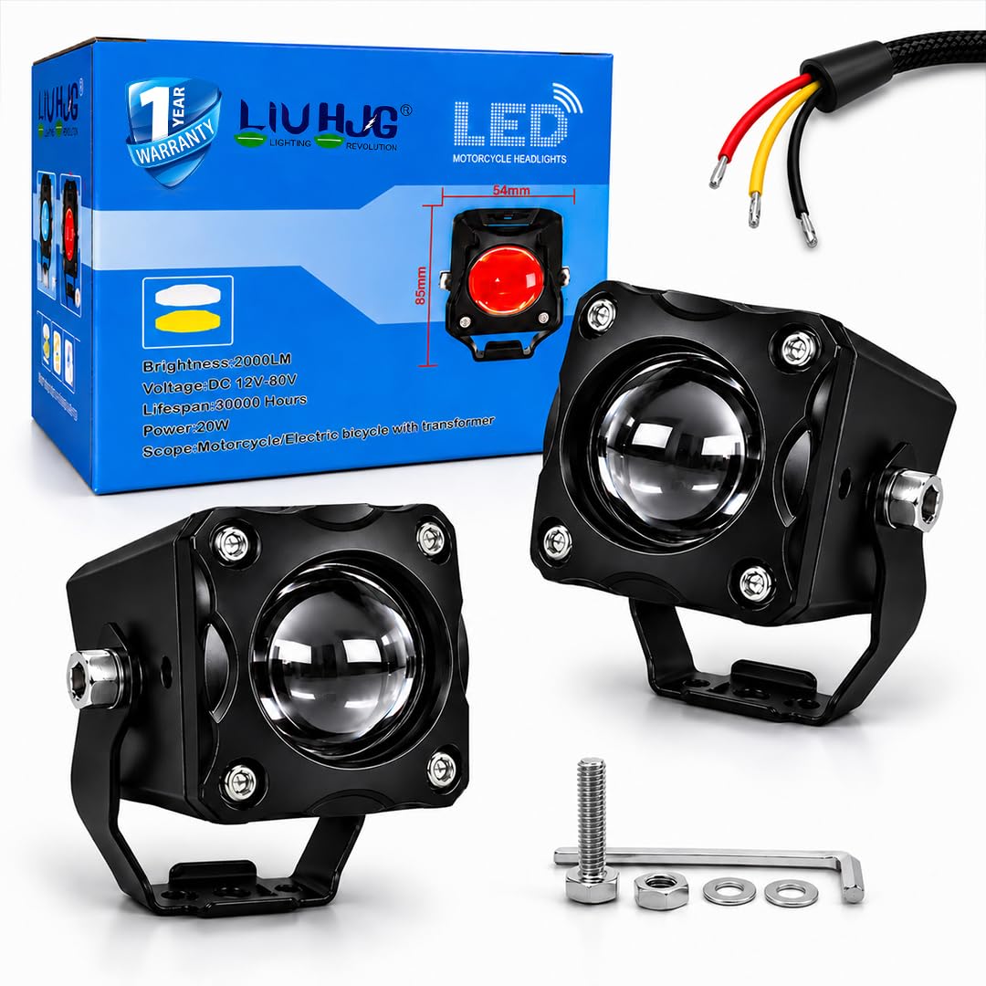 MIKANIX LIUHJG LED Motorcycle Headlights Dual Color Fog Lights, 20W 2000LM Waterproof Driving Pods for Motorbike, E-Bike (Pack of 2)