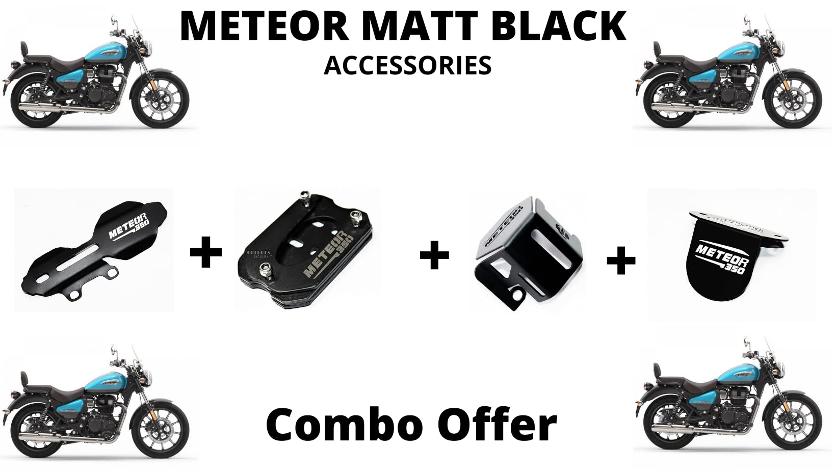 OBEROI'S TRADERS Meteor 350 Master Cylinder Guard, Front Oil Reservoir Cap, Side Stand Extender And Rear Brake Oil Container Guard Combo Accessories
