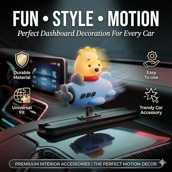MIKANIX Auto Sliding Car Dashboard Decoration Cute Anime Pooh Character Moving Ornament Interior Accessory