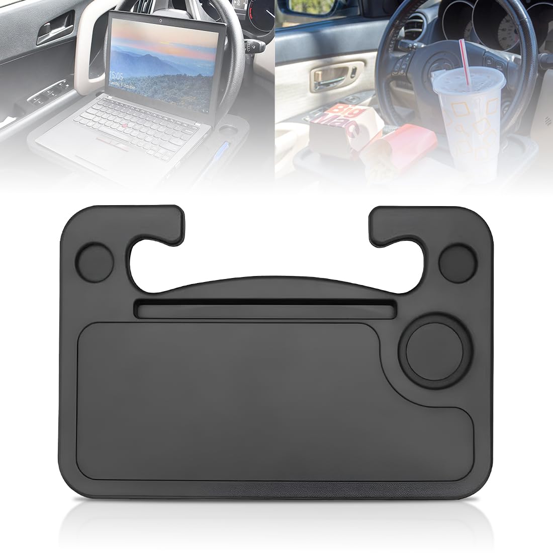 MIKANIX Multi-Use Car Steering Wheel Tray - Portable Laptop Desk & Food Tray for Car, Dual-Sided Travel Workstation for Eating, Writing & Working, Universal Fit