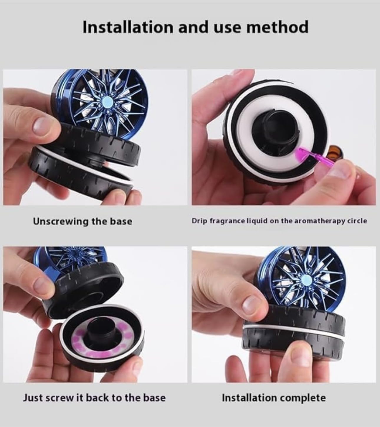 BRXR Solar Rotating Car Dashboard Air Freshener/Perfume Diffuser | Metal Body & Alloy Wheel Hub Design with Perfume Liquid for Car Interior Decoration Accessories (SILVER, FRENCH)