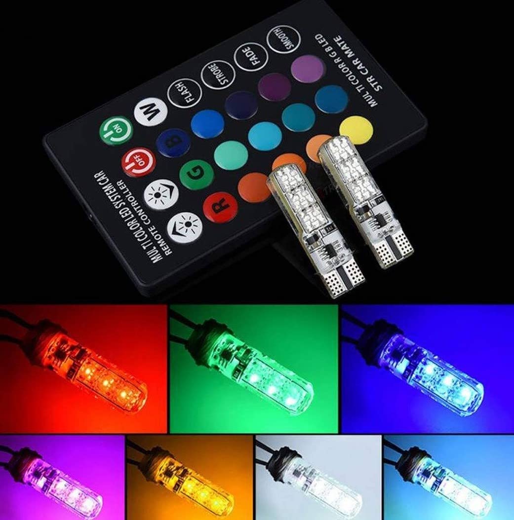 MIKANIX Parking Light LED Bulb With 4 Modes Flashing / Strobe / Fade / Smooth Multicolor RGB Ultra Bright LED Light Bulb With Remote Controller for Bikes and Cars