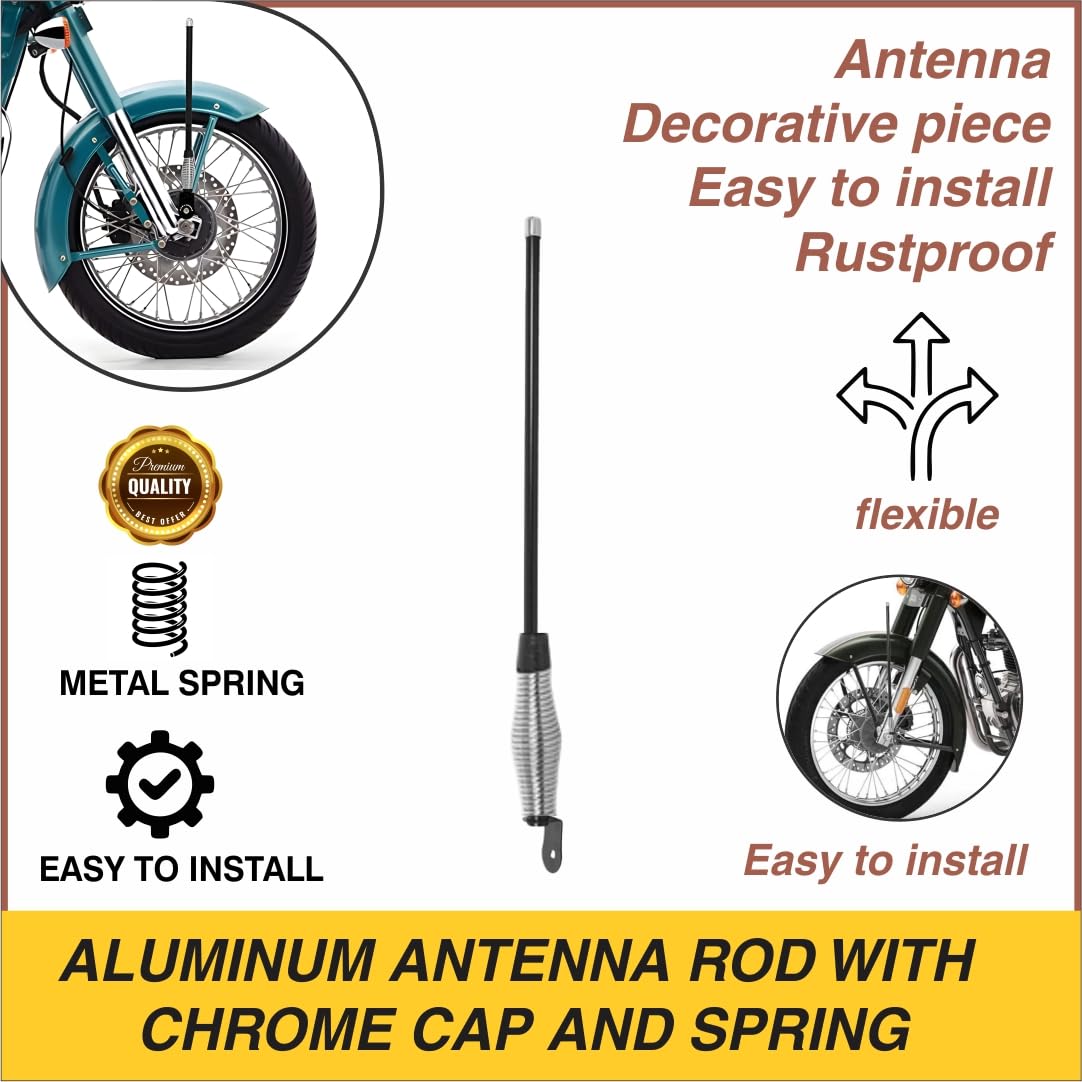 OBEROI'S TRADERS Bike Universal Decorative Front | Rear Aluminium Spring Antenna/Aerial Rod with Chrome Cap for Royal Enfield Bullet, Harley Davidson, Bajaj Avenger Motorcycle