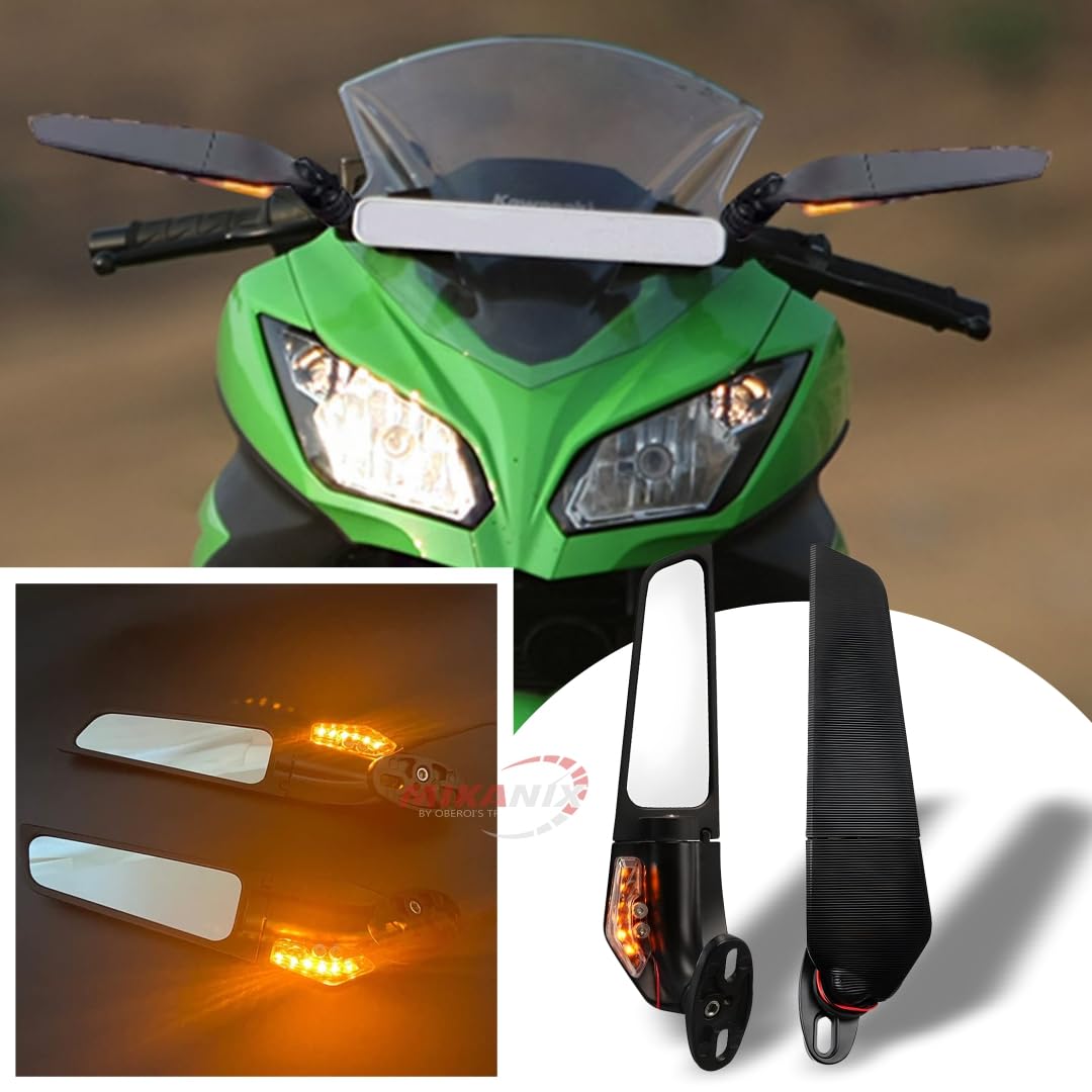 MIKANIX 360° Adjustable Moto GP LED Stealth Wings Rear View Mirror | Bike Fairing Kit For Kawasaki Ninja H2, H2R, ZX-10R,1000, 250, 300, 400, 650