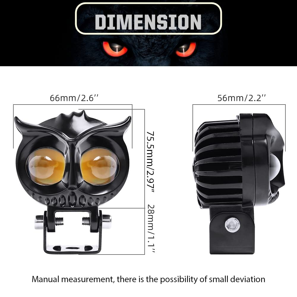 MIKANIX 1 YEAR WARRANTY 2 Led OWL Shape Fog White/Yellow light High & Low Beam | Flashing Mode With On-Off Switch Fog Lamp, Dash Light For Motorbike, Car, Truck, Van LED