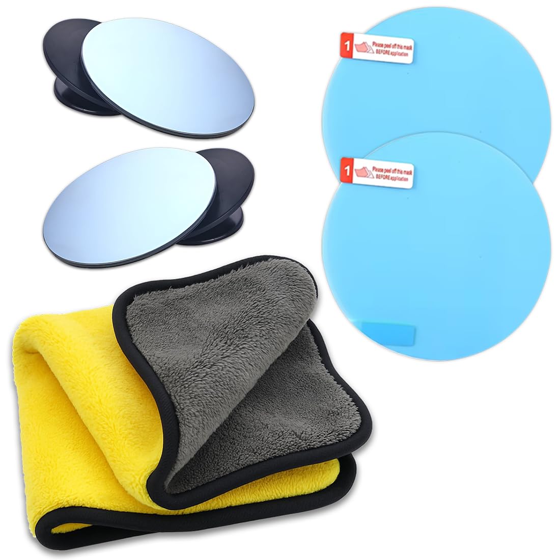 MIKANIX Car Blind Spot Mirror & Bike Anti-Rain Mirror Film with Microfiber Cleaning Cloth | 360° Adjustable Wide Angle Rear View Mirror | Waterproof Anti-Fog Film for Clear Vision