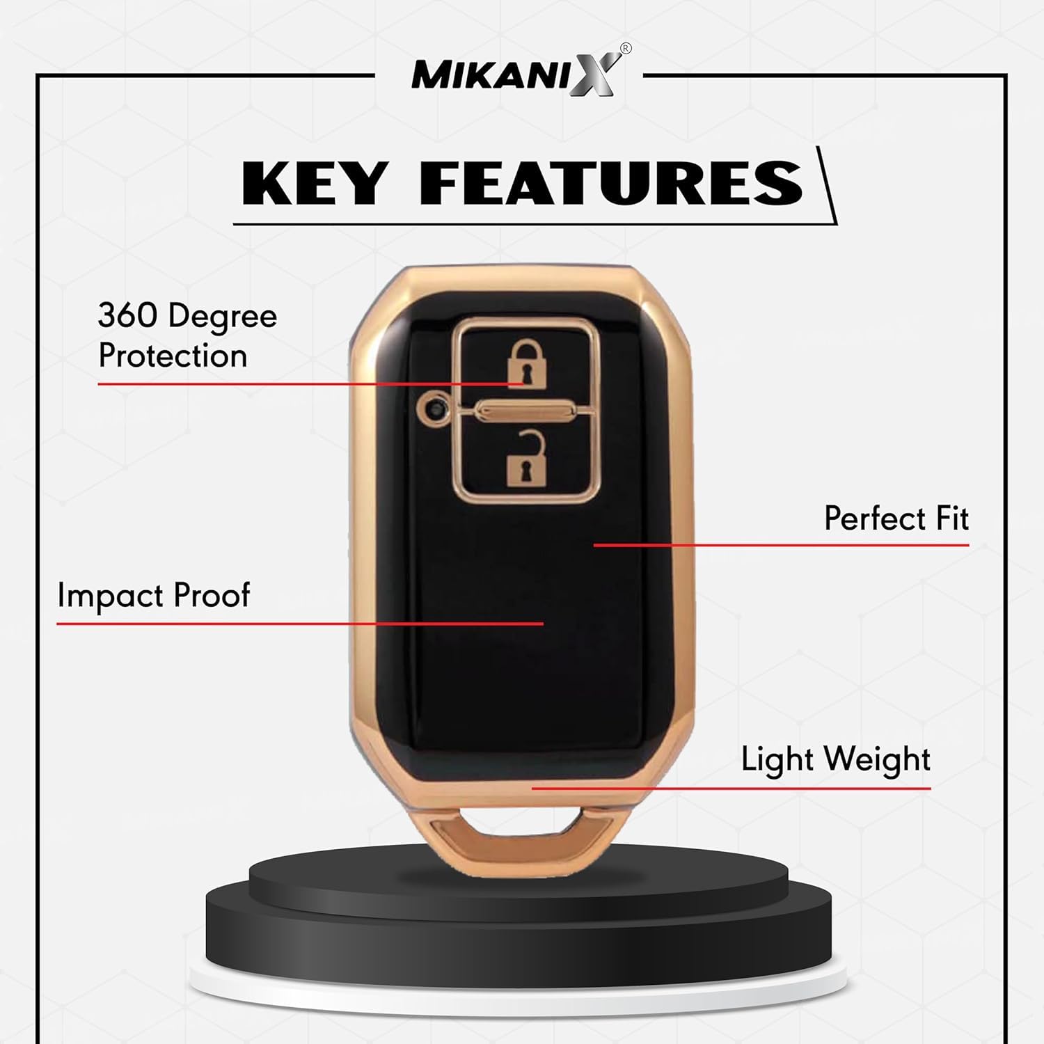 MIKANIX Premium Key Cover Compatible with Innova Crysta|Hycross Land Cruiser|Hilux|Toyota Hycross Innova 2-Button Smart Key | Elegant Black & Gold Protective Case Shell (Pack of 2)