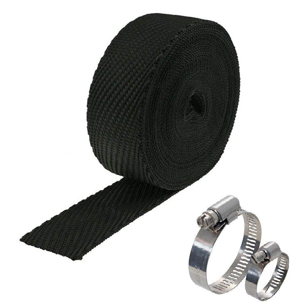 OBEROI'S TRADERS Silencer/Bend Pipe Wrap with Clamp Bike Exhaust Heat Shield Protector Compatible with Royal Enfield Bullet Classic Electra Twinspark (3Mtr, Black)