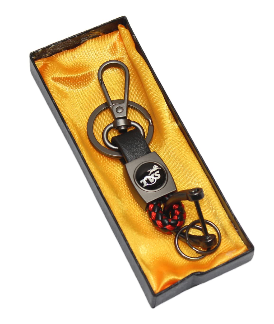 OBEROI'S TRADERS Premium Leather Anti-Rust Key Chain With 2 Key Rings & 1 Locking Hook For TVS All Bikes