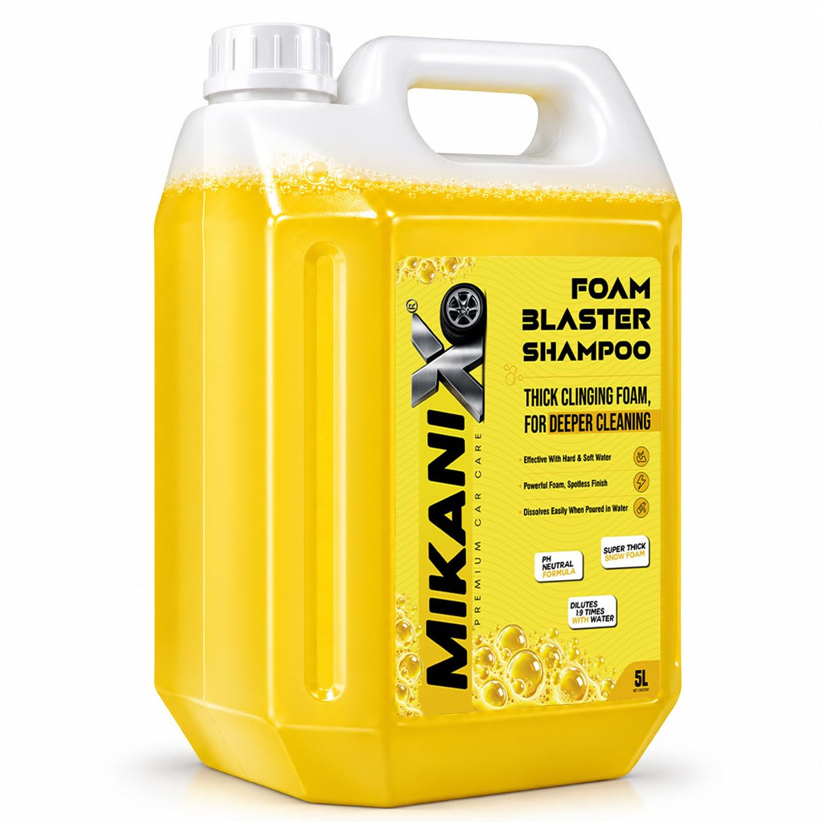 MIKANIX Car Wash Foam Blaster Concentrated Shampoo with Ceramic Shine | High Foam Car Wash Liquid for Cars & Bikes | Car Cleaning Shampoo ( 5 LTR )