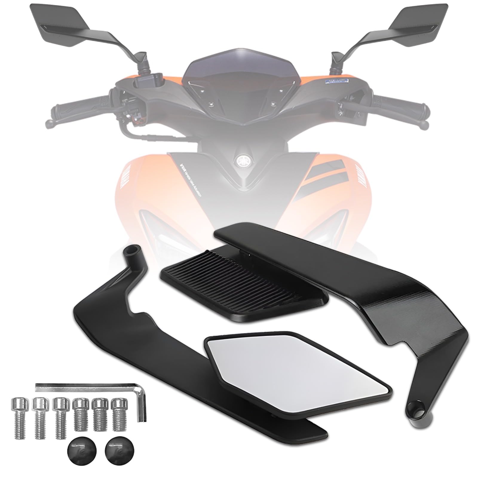 MIKANIX 180° Rotating Rear View York Fitting Stealth Mirror for Aerox Scooty All Models | Matte Black Aluminum Body with Sporty Wing Design | Scooty Fairing Kit