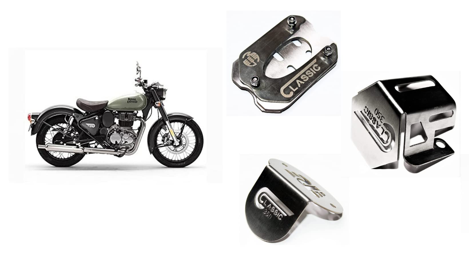 Classic Reborn 350 Front Oil Reservoir Cap, Side Stand Extender and Rear Brake Oil Container Guard Combo Accessories