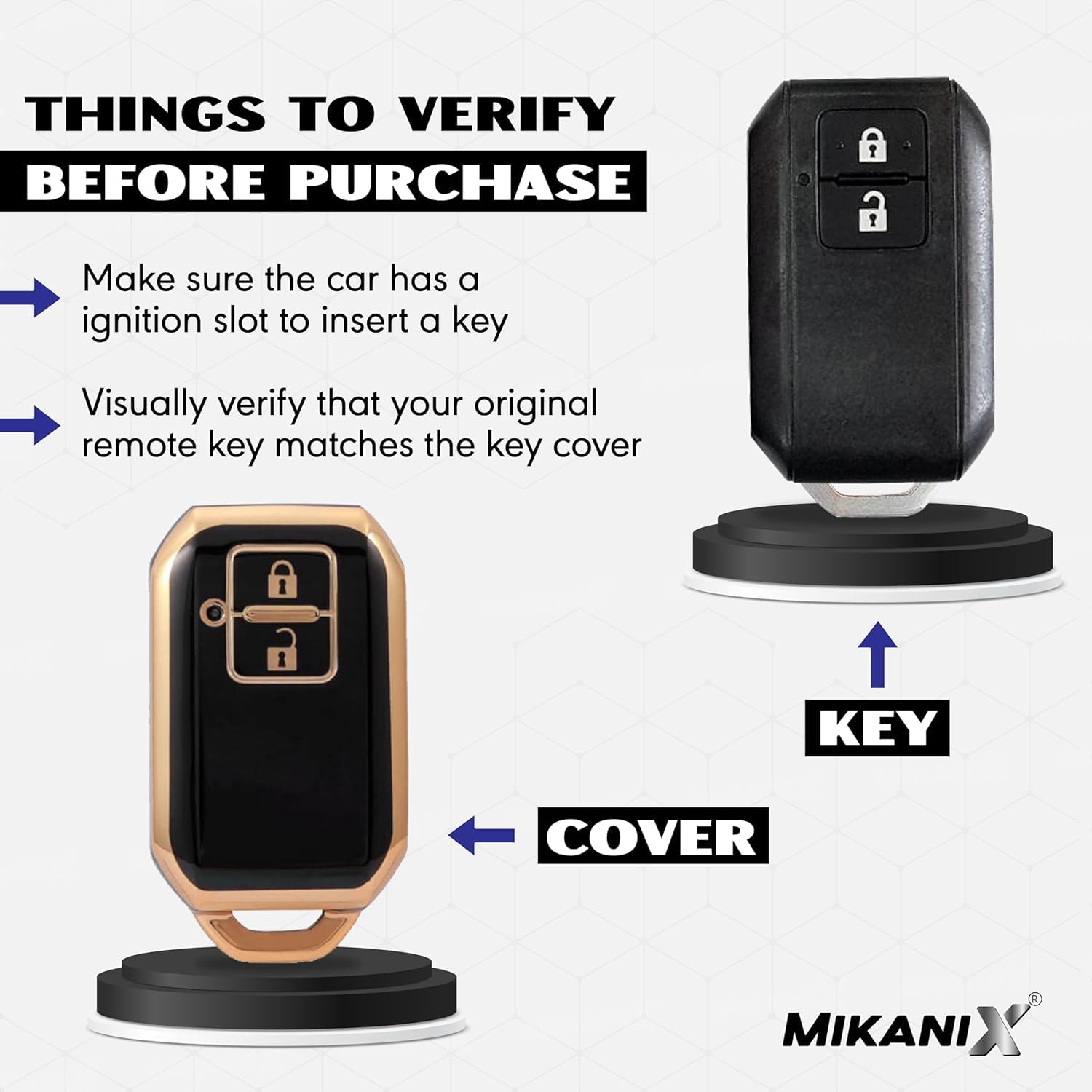 MIKANIX Premium Key Cover Compatible with Innova Crysta|Hycross Land Cruiser|Hilux|Toyota Hycross Innova 2-Button Smart Key | Elegant Black & Gold Protective Case Shell (Pack of 2)