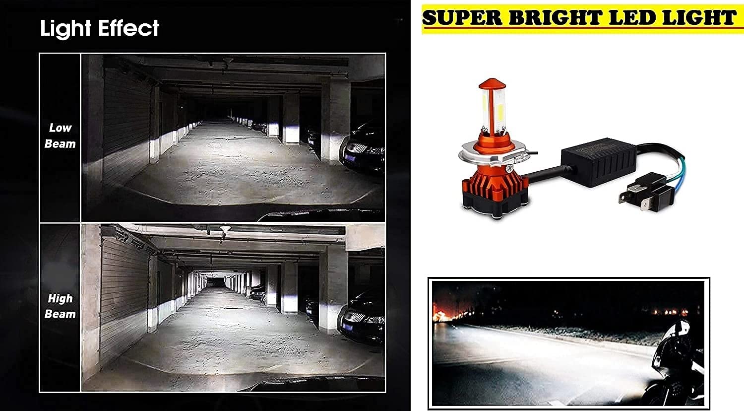 MIKANIX High Brightness CYT Front DC Headlight Bulb/Lamp For All Bikes 3 Side H4 White LED Headlight, Fog Lamp Motorbike, Car LED