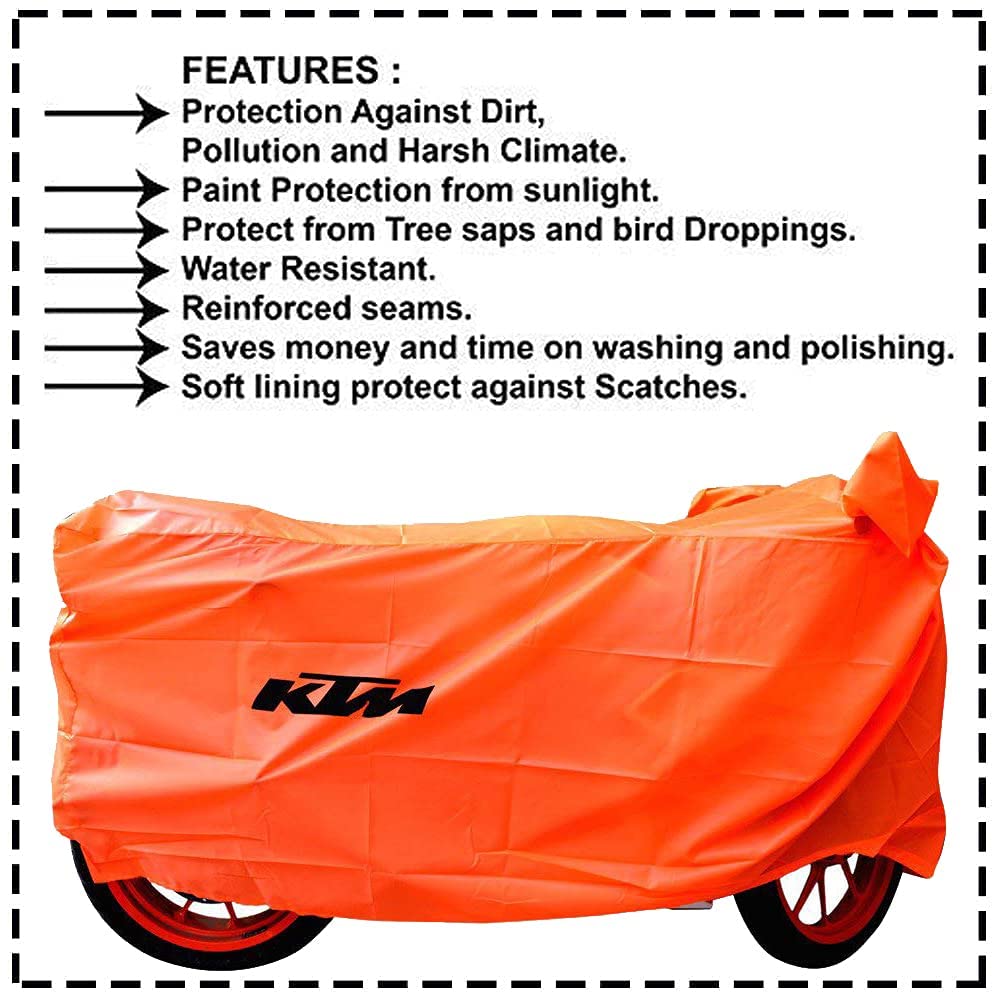 MIKANIX Waterproof & Dust Proof Two Wheeler Bike Body Cover with Mirror Pockets and Carry Bag for All KTM Bikes