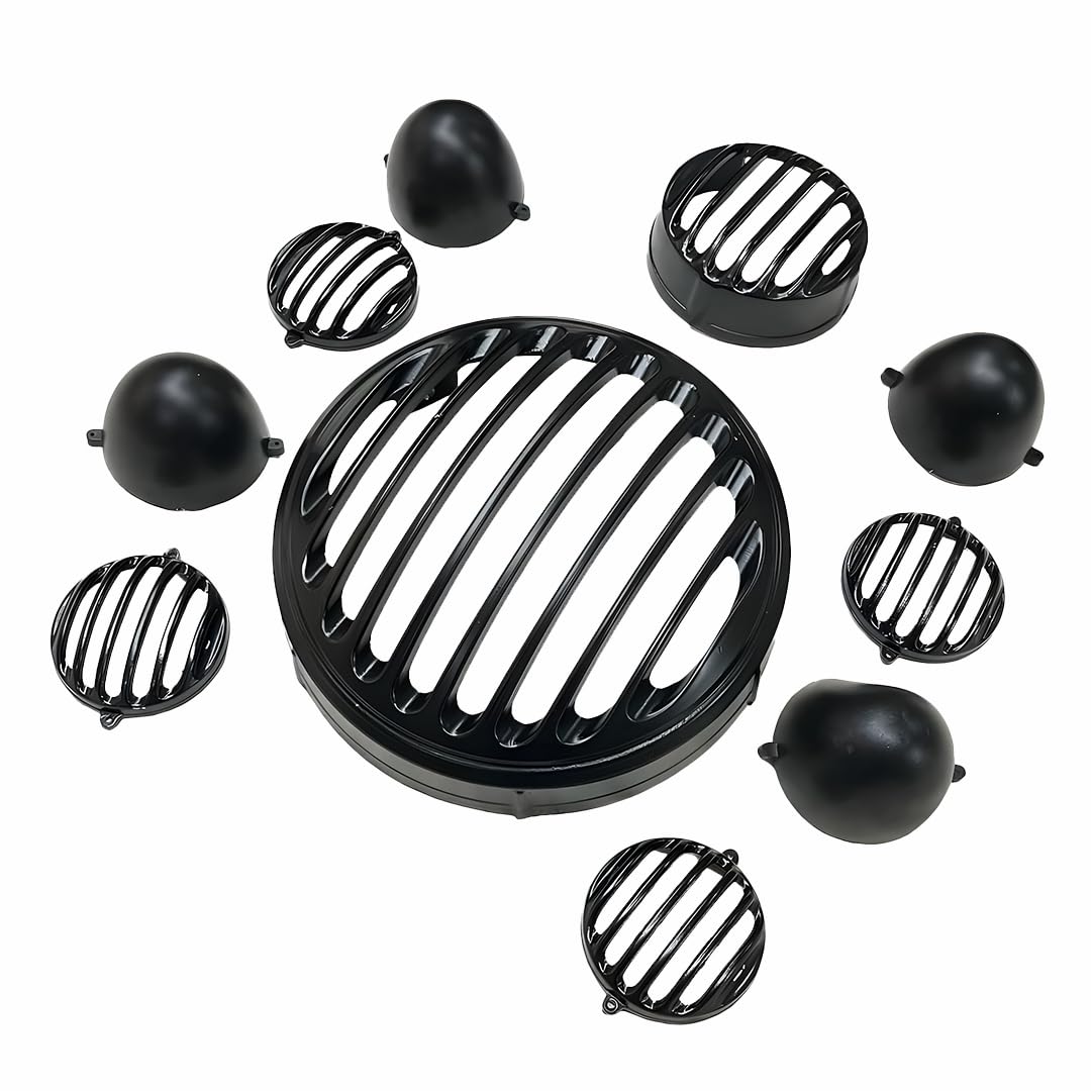 MIKANIX Meteor 350 Bike CNC Metal Front Rear Headlight Grill/Jali Cover Set with Tail Lamp, Indicator Cup Compatible Only For Royal Enfield Meteor 350