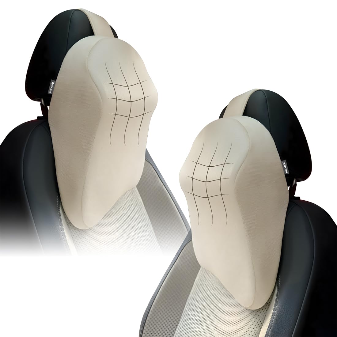 OBEROI'S TRADERS Car Neck Rest Pillow | Seat Cushion | 2 Years Warranty | Ultra Soft Memory Foam for Neck and Cervical Support to Relief Neck Pain & Reduced Tension (Velvet Beige (Pack of 2))