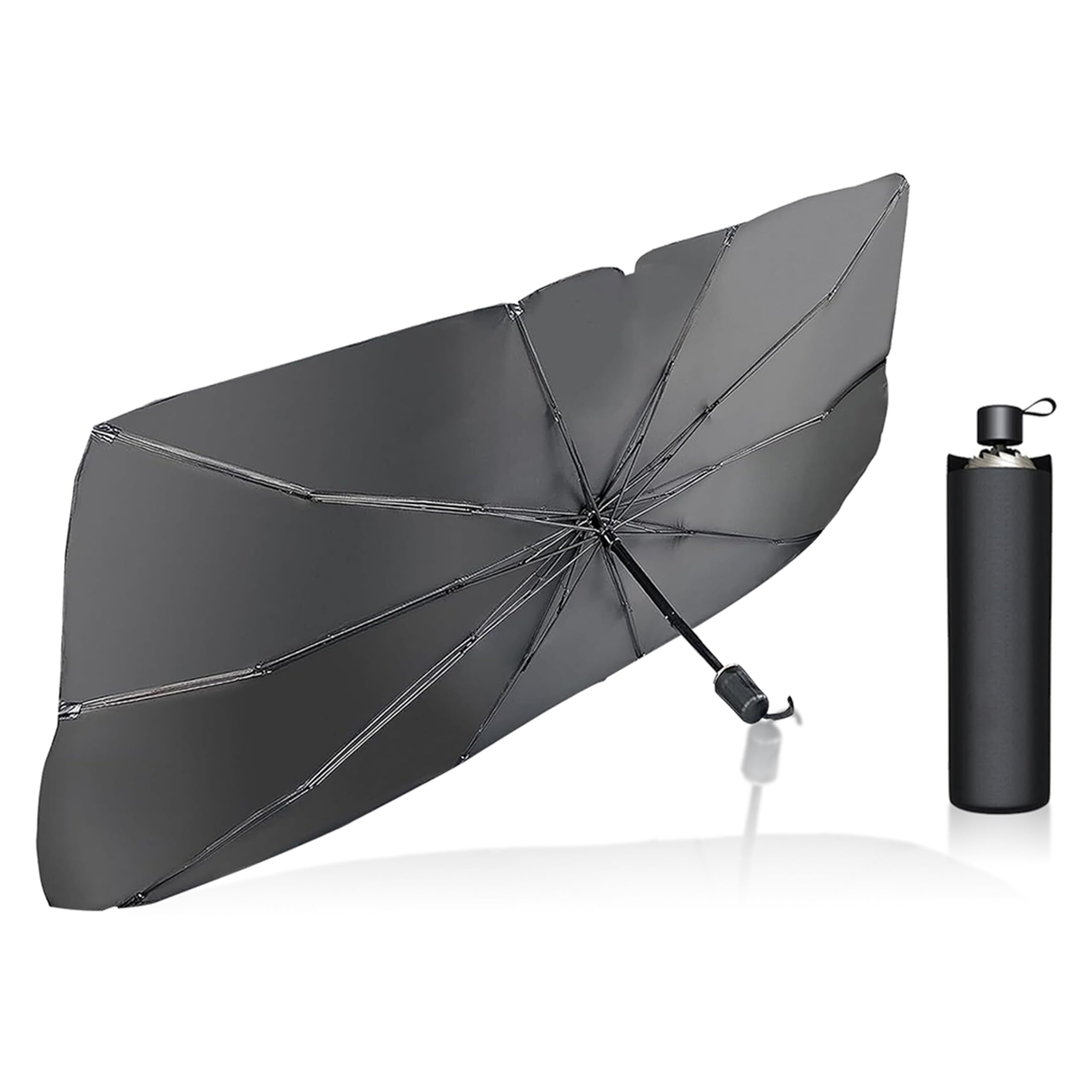 MIKANIX Car Front and Rear Windshield Sunshade, Reflective Silver Aluminium Foil & Umbrella for Windshield with Carry Bag, UV Ray Blocker, Universal for Car