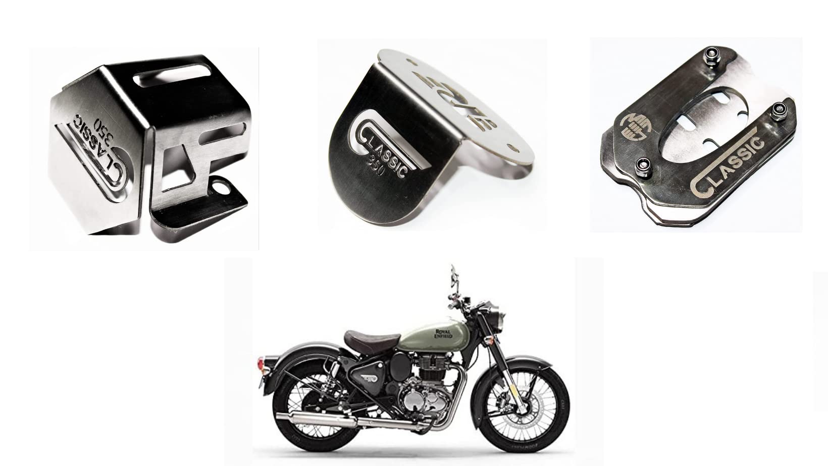 Classic Reborn 350 Front Oil Reservoir Cap, Side Stand Extender and Rear Brake Oil Container Guard Combo Accessories