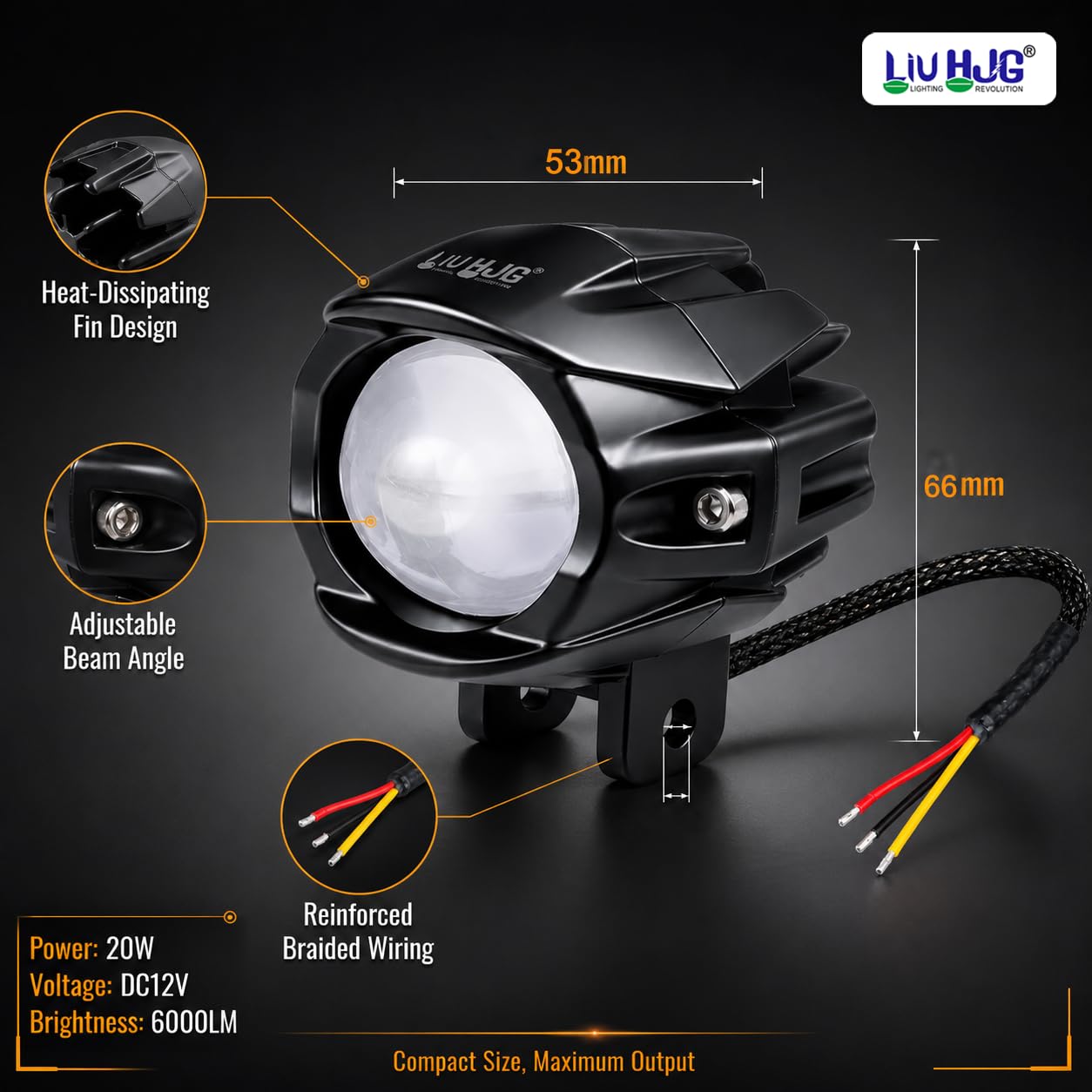 MIKANIX Liuhjg 6000lm Dual Color Led Projector Fog Light for Motorcycle | White & Yellow Beam | 5 Lighting with Red Devil Mode | Auxiliary Driving Lamp (Pack of 2)