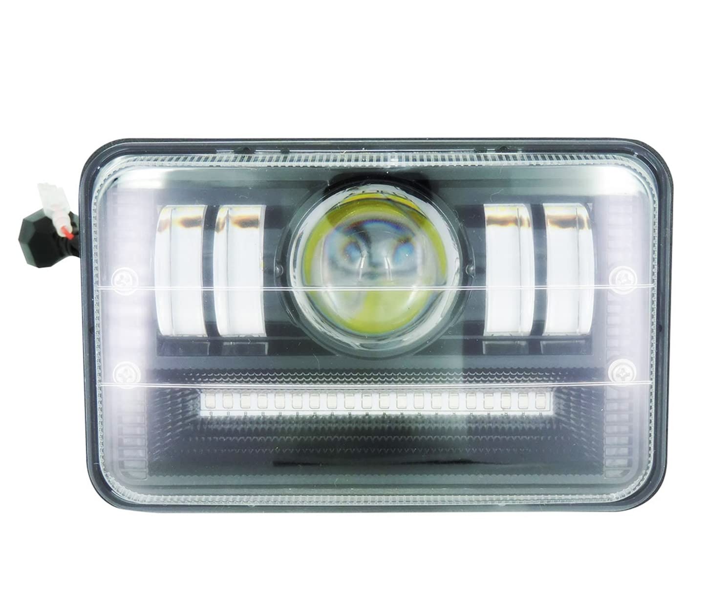 MIKANIX Splendor Police LED Headlight Projector Bulb High/Low Beam with 3 Mode Red/Blue & White Flashing Light