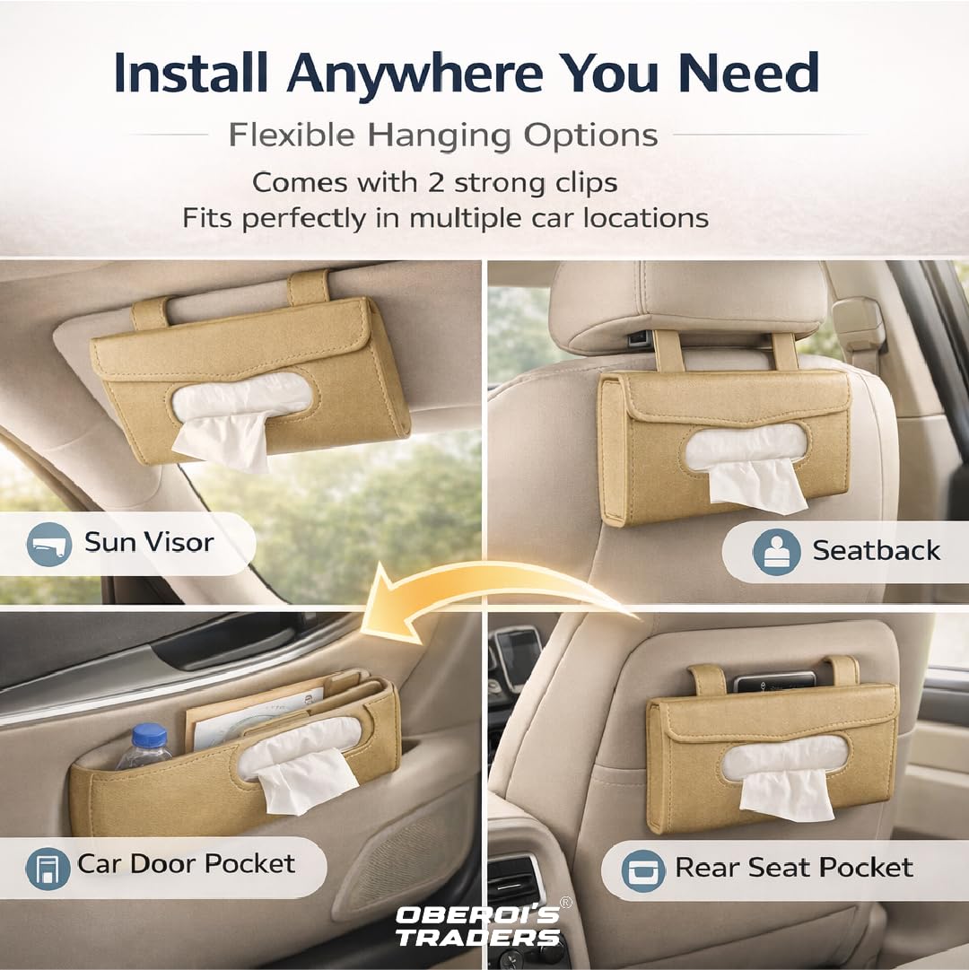 MIKANIX Car Sun Visor Tissue Holder | PU Leather Auto Napkin Dispenser with Magnetic Closure, Universal Car Accessories for Interior