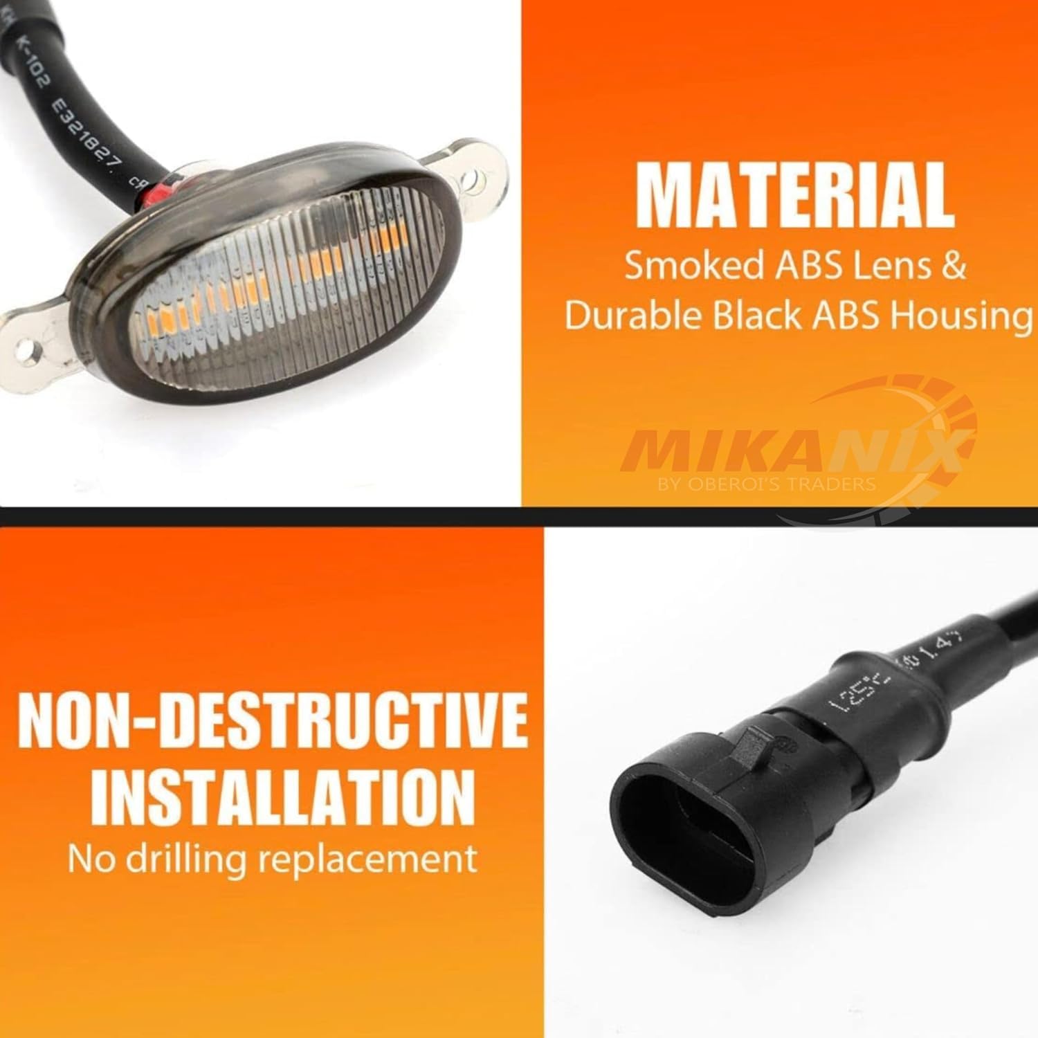 MIKANIX Car Grill Smoked Shell LED Light/Lamp with Fuse Adapter Wiring Harness Kit for All Cars