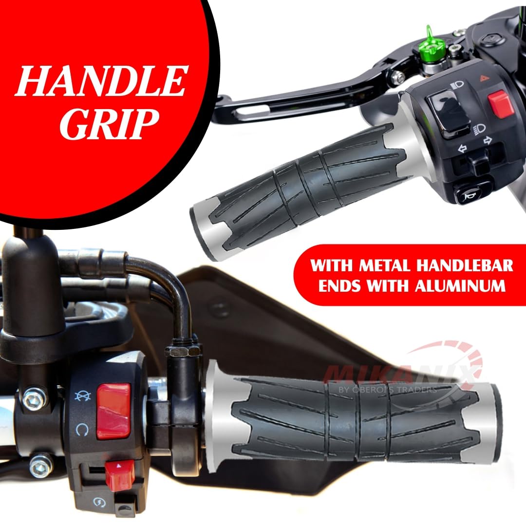 OBEROI'S TRADERS Premium Universal Handle Bar Hand Grip Anti-Slip Rubber with Aluminum Chrome for Bikes and Scooters