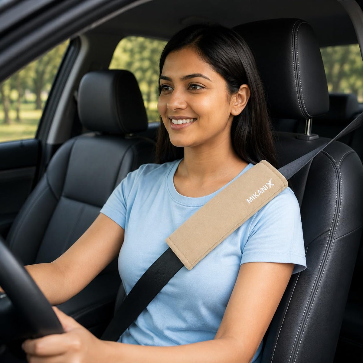 MIKANIX Car Seat Belt Shoulder Pad | Ultra Soft Fabric Suede Belt Cover | Universal Seat Belt Sleeve For Cars, SUVs & Vehicles | Reduces Shoulder Pressure & Neck Comfort for Daily & Long Drives