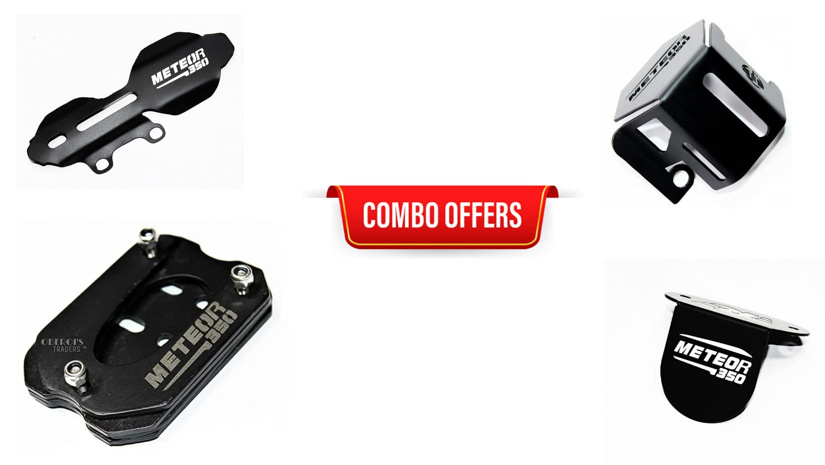 OBEROI'S TRADERS Meteor 350 Master Cylinder Guard, Front Oil Reservoir Cap, Side Stand Extender And Rear Brake Oil Container Guard Combo Accessories