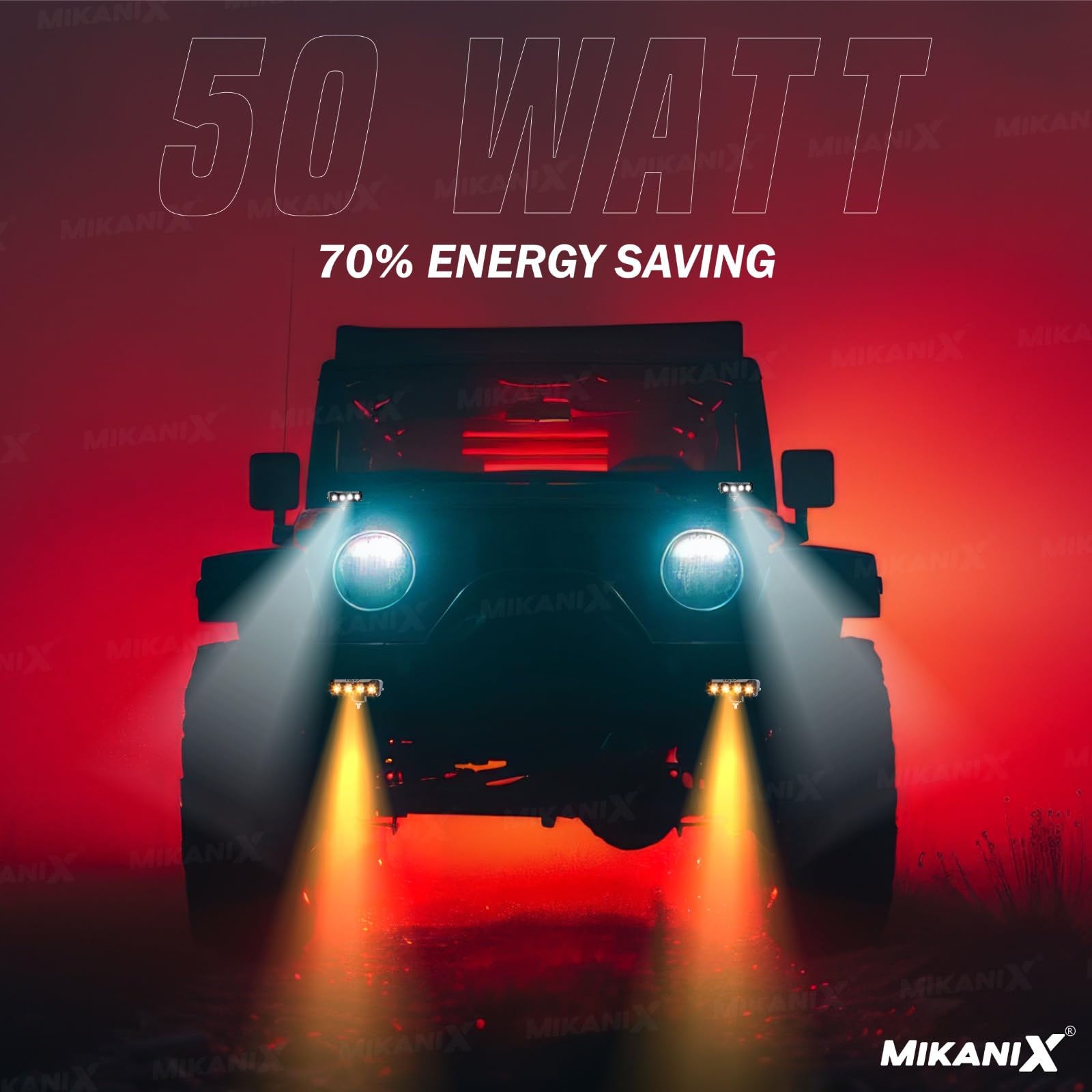 MIKANIX 1 YEAR WARRANTY Super Bright 4 LED Fog Light Switch I 4 Mode Changing Light With Flashing I High/Low Beam I Aluminium Body Fog Light Universal Fit for Motercycle & Car