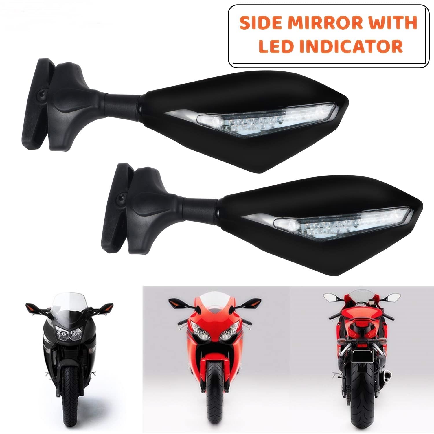 MIKANIX Double Light Universal and Adjustable Handlebar Rear View Mirror for Bikes and Motorcycles