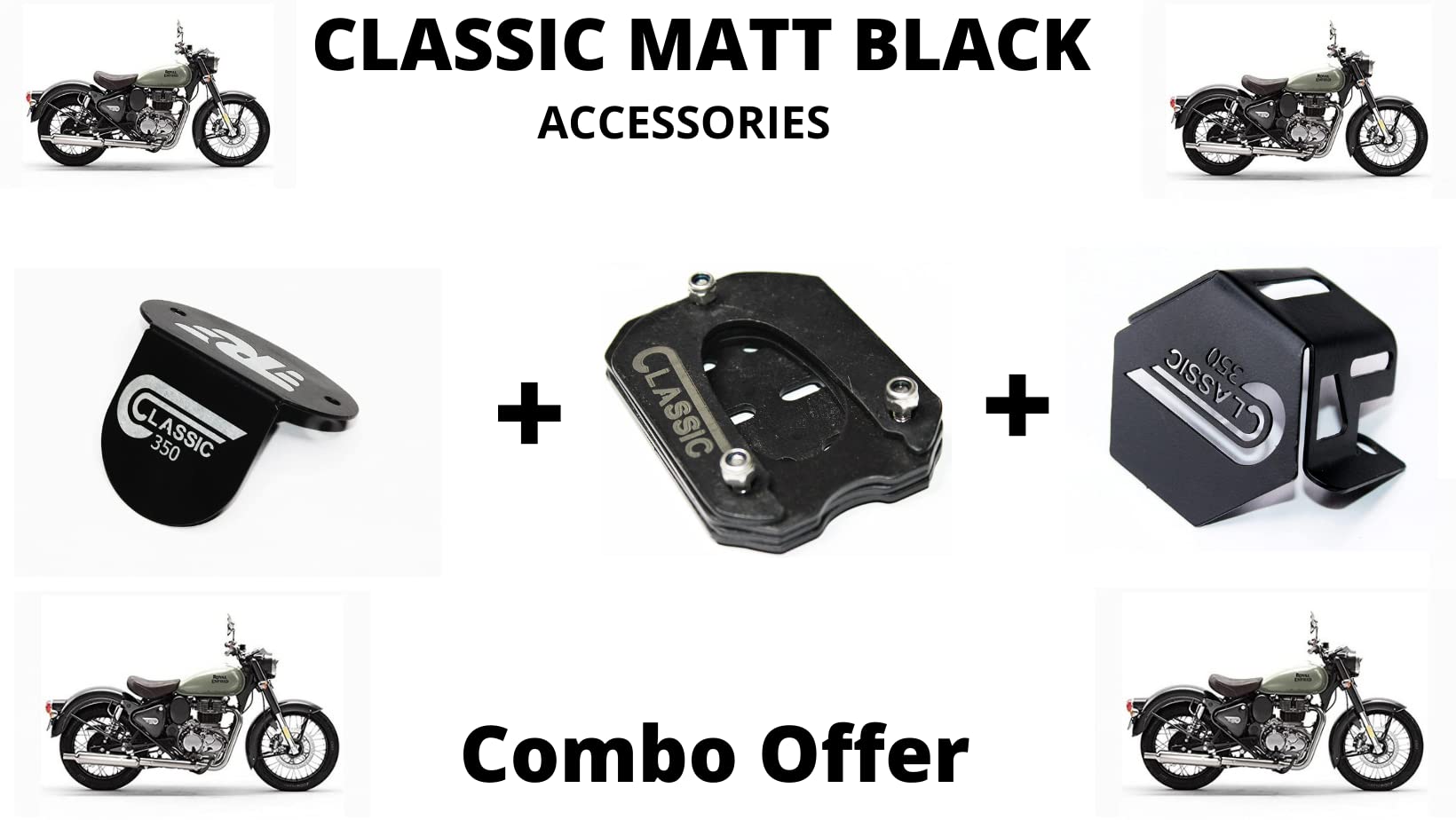 Classic Reborn 350 Front Oil Reservoir Cap, Side Stand Extender and Rear Brake Oil Container Guard Combo Accessories (Pack of 3)