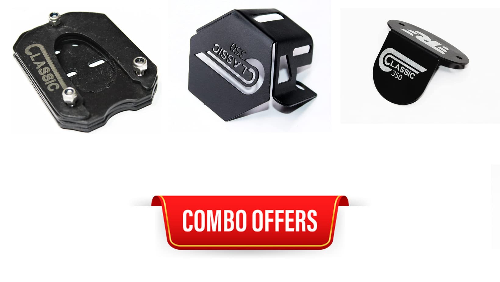 Classic Reborn 350 Front Oil Reservoir Cap, Side Stand Extender and Rear Brake Oil Container Guard Combo Accessories (Pack of 3)