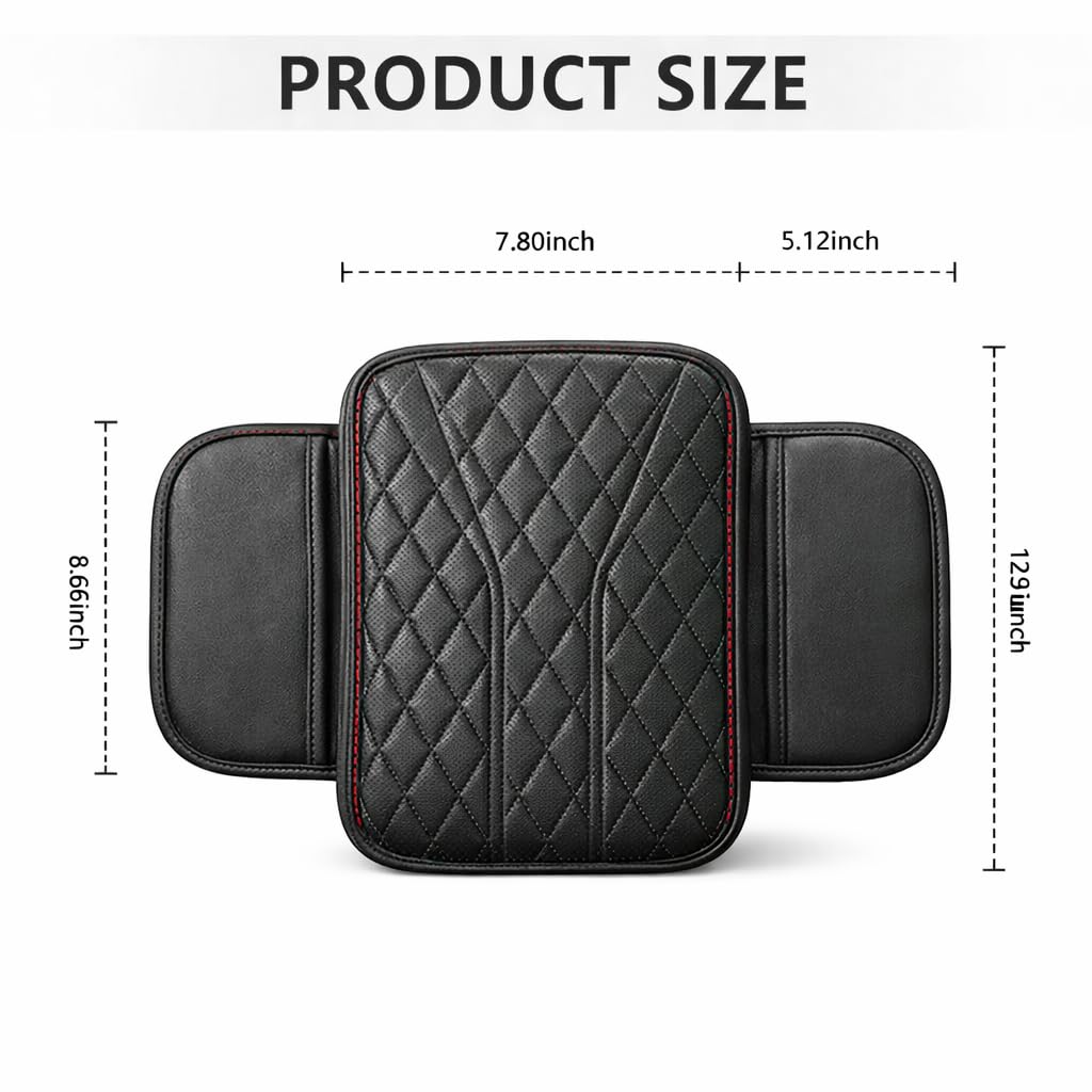 MIKANIX  Premium Car Seat Arm Rest Pad | PU Leather Center Console Cushion with Dual Phone Pockets | Arm Support & Seat Box Protector | Universal Fit for SUV, Truck, Car
