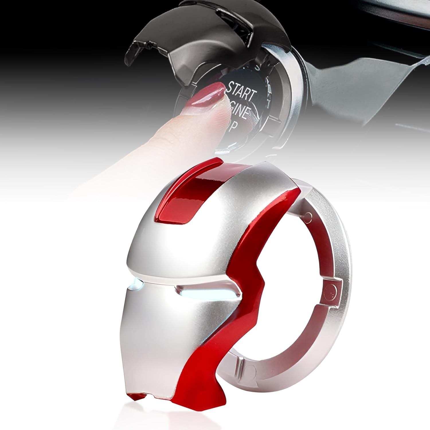 Car Engine Start Stop Button Iron Man Style Cover I ABS Material, Sticky Adhesive, Push Start Ignition Protective Cove, Decorative Auto Accessories Universal for All Cars
