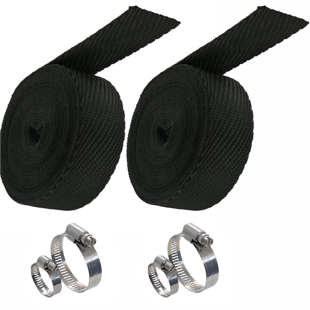 OBEROI'S TRADERS Universal Exhaust Wrap Combo | Silencer & Bend Pipe Heat Shield with Clamp | Compatible with Royal Enfield Classic, Electra, Twinspark, Standard (6 Mtr, Black)