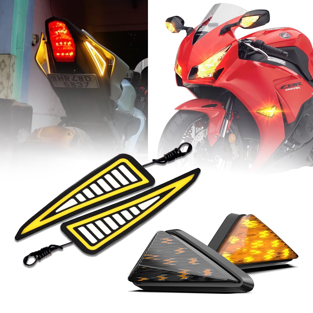 MIKANIX Combo of Universal Smoke Triangle Flush Mount LED + Waterproof Flexible Strip DRL Light With Running LED Indicator