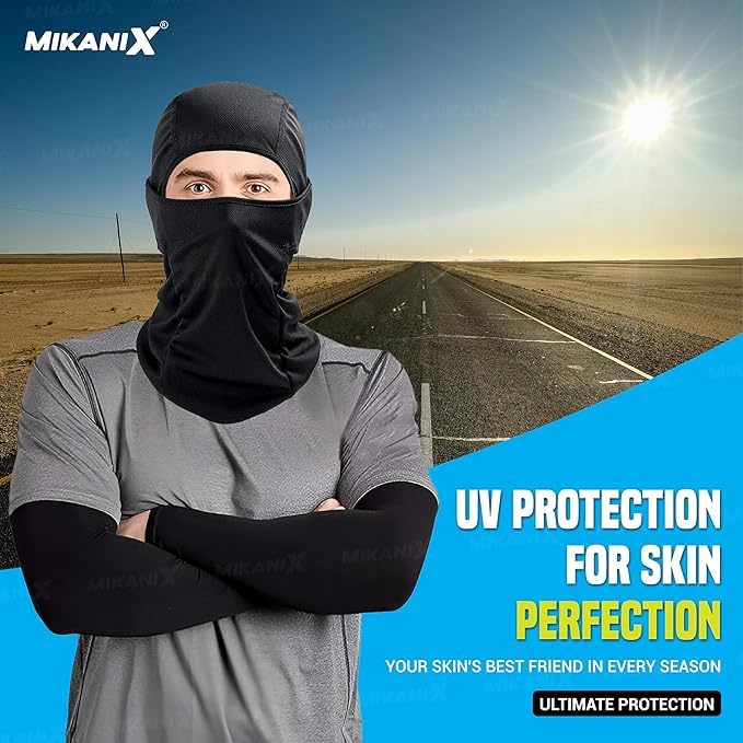 OBEROI'S TRADERS Combo Full Face Mask | Balaclava / Hand Protective Syntetic Arm Sleeve for Bikers Anti-Pollution Helmet Head Cap for Riders, Cyclists and Outdoor Workers to Protect Dust and UV Rays