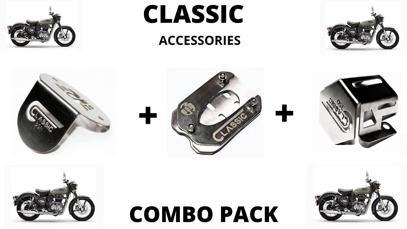 Classic Reborn 350 Front Oil Reservoir Cap, Side Stand Extender and Rear Brake Oil Container Guard Combo Accessories