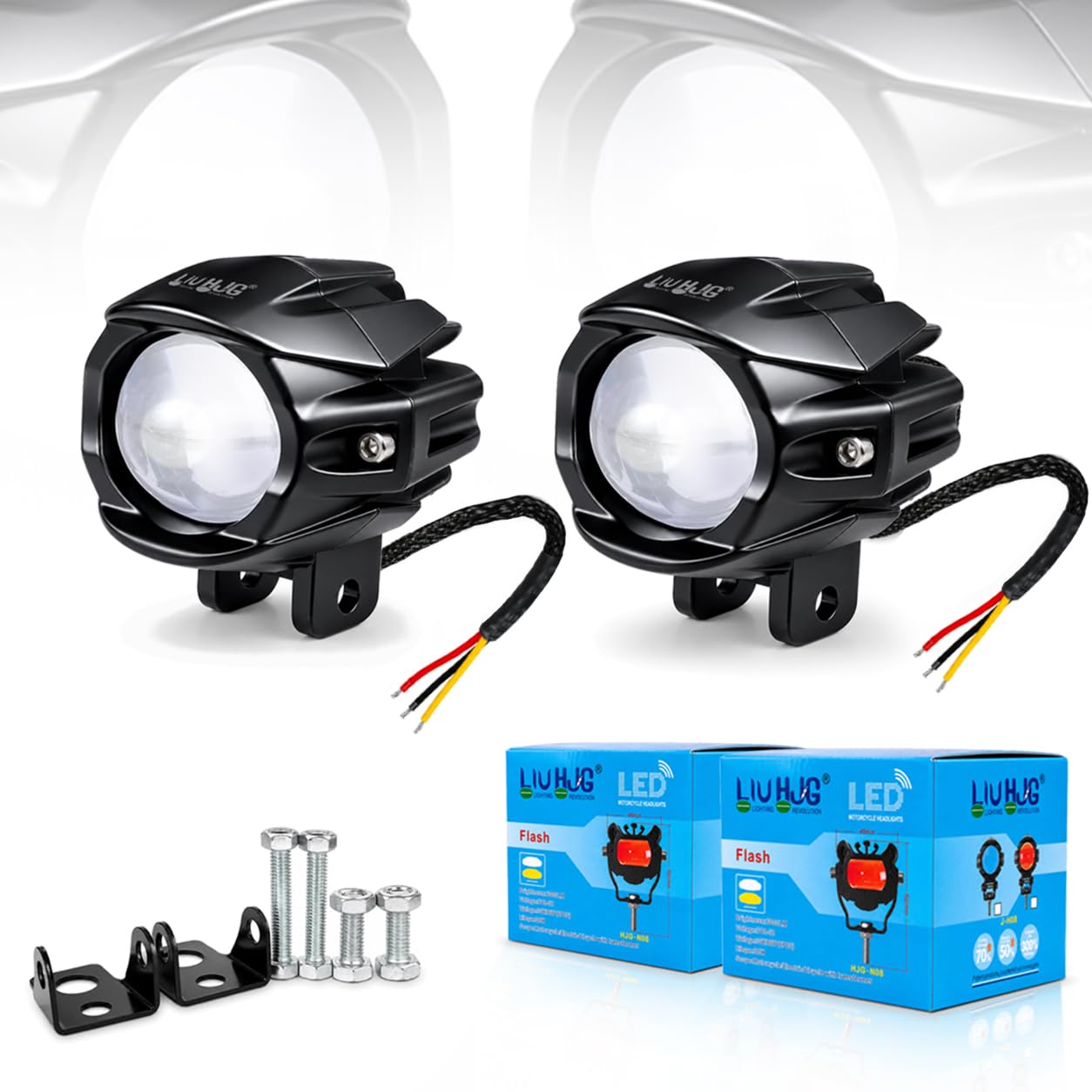 MIKANIX Liuhjg 6000lm Dual Color Led Projector Fog Light for Motorcycle | White & Yellow Beam | 5 Lighting with Red Devil Mode | Auxiliary Driving Lamp (Pack of 2)