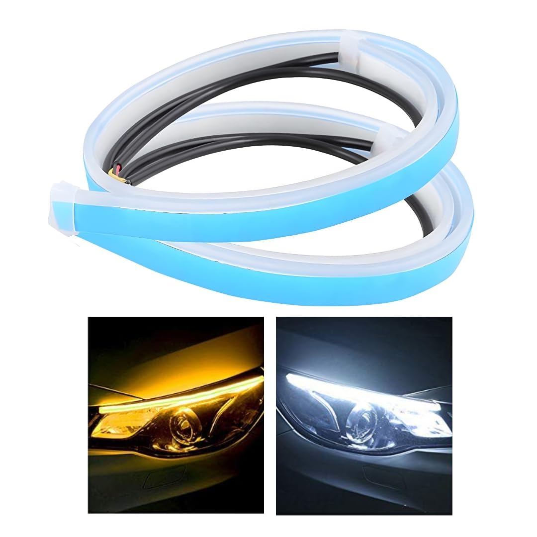 MIKANIX Premium Flexible Dual Color Headlight DRL Daytime Running Light Tube Guide Car LED Strip For Trunk/Dicky/Boot/Tail Lights Streamer Brake Turn Signal Light