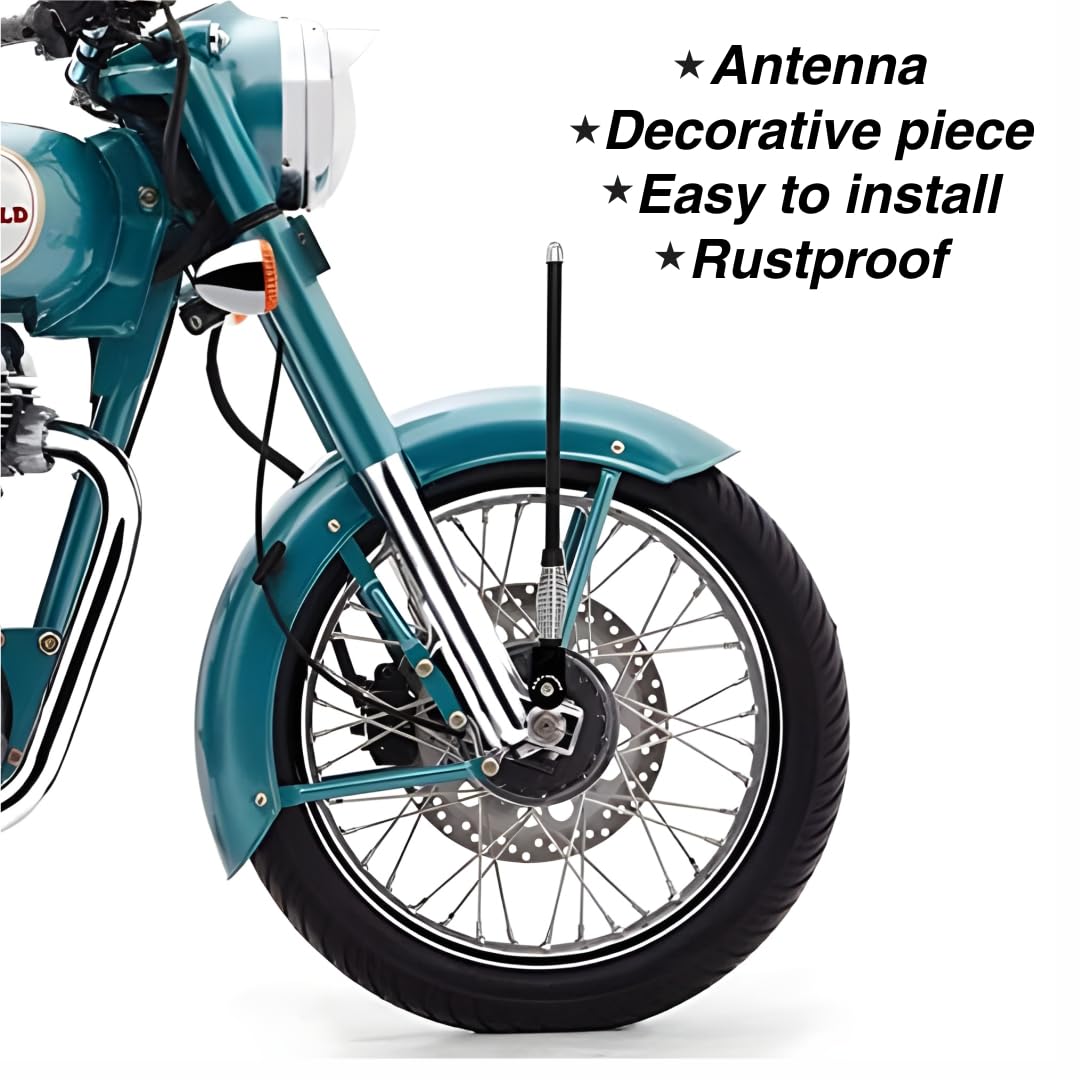 OBEROI'S TRADERS Bike Universal Decorative Front | Rear Aluminium Spring Antenna/Aerial Rod with Chrome Cap for Royal Enfield Bullet, Harley Davidson, Bajaj Avenger Motorcycle