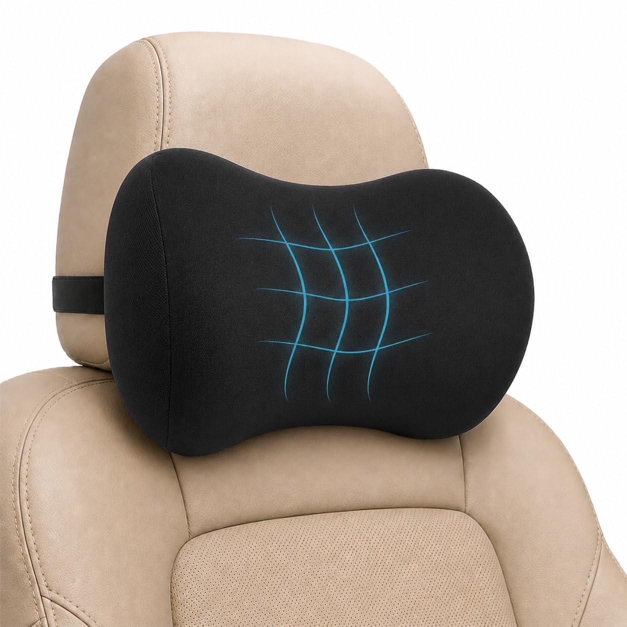MIKANIX Car Neck Pillow for Driving - Premium Memory Foam Car Headrest Pillow with Adjustable Strap, Ergonomic Neck & Head Support for Car Seat Black