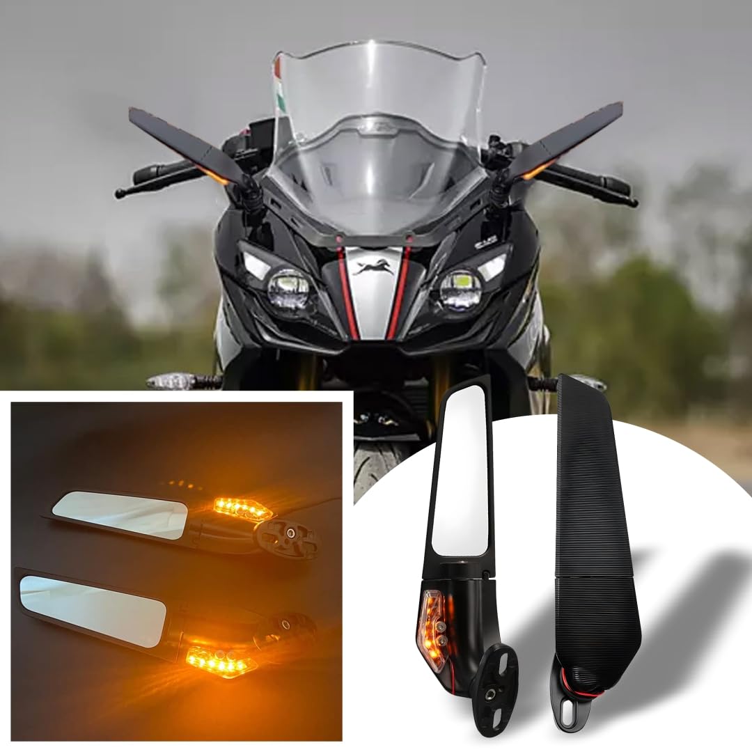 MIKANIX 360° Adjustable Moto GP LED Stealth Wings Rear View Mirror | Bike Fairing Kit For TVS RR310