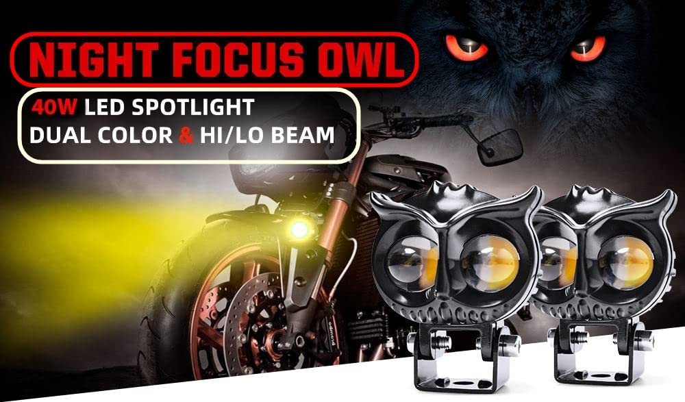 MIKANIX 1 YEAR WARRANTY 2 Led OWL Shape Fog White/Yellow light High & Low Beam | Flashing Mode With On-Off Switch | Fog Lamp, Dash Light, Motorbike, Car, LED