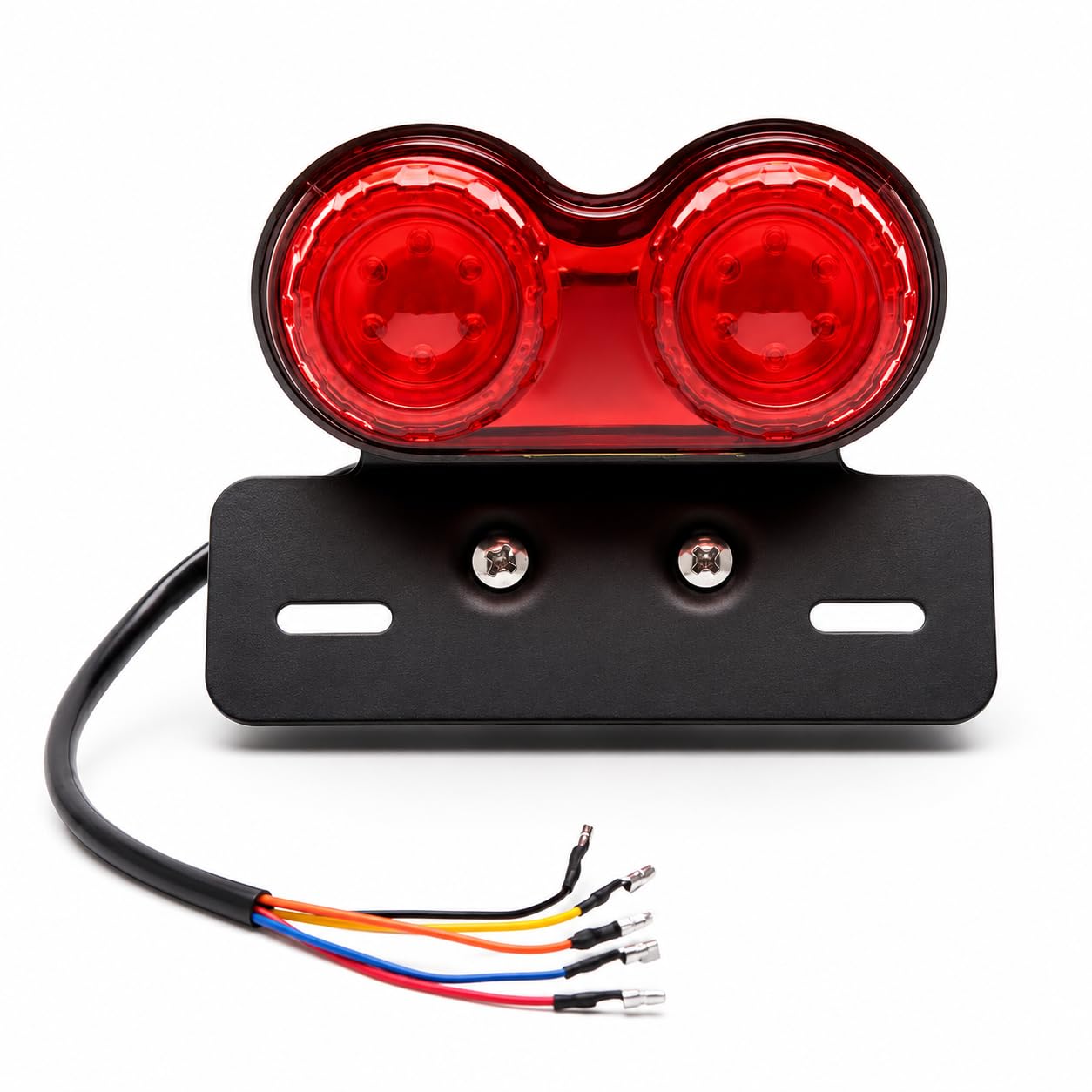 MIKANIX Universal Motorcycle Led Tail Light with Number Plate Bracket | Retro Dual Round Rear Brake Stop Lamp & Indicator for Cafe Racer, Bobber & Custom Bikes